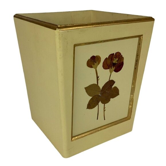 Vintage Wooden Floral Waste Basket and Tissue Box Cover Set Floral Cottagecore - Picture 2 of 15